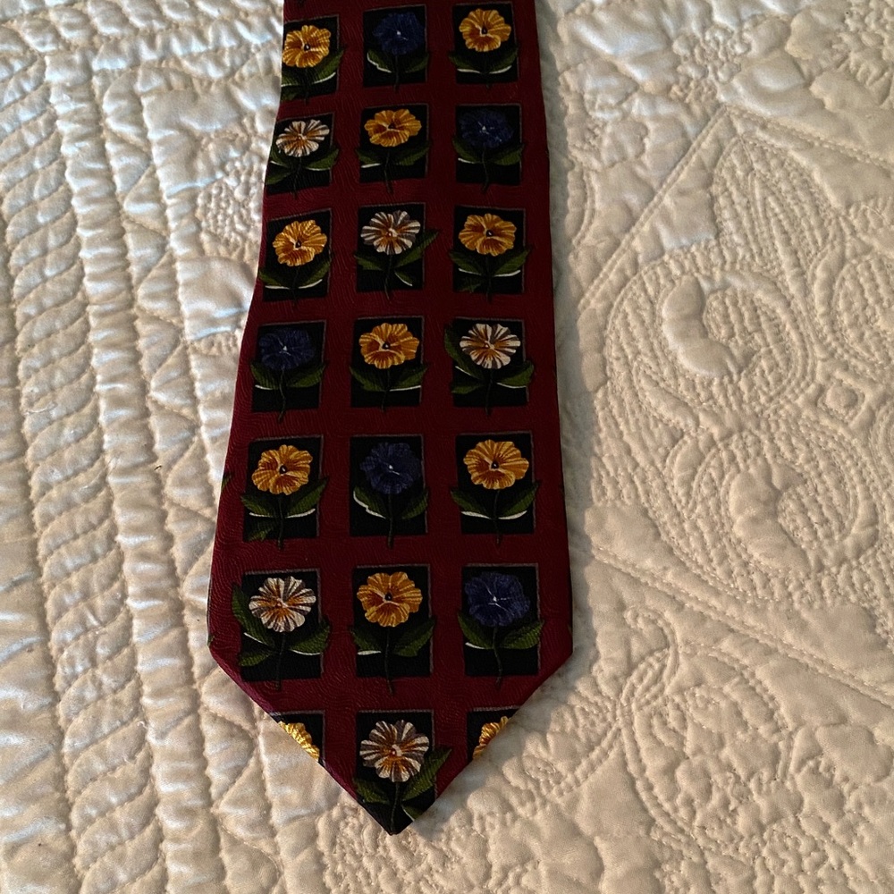 Aquascutum London Burgundy Tie with Floral Patterns
